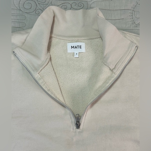 NEW MATE the Label Organic Fleece Half-Zip Sweatshirt — Bone • NWT • Size S - Picture 5 of 13